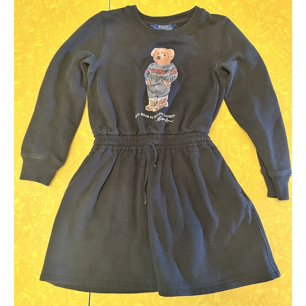 Polo Ralph Lauren Polo Bear Sweatshirt Dress Girls 6 Blue School Preppy Sporty